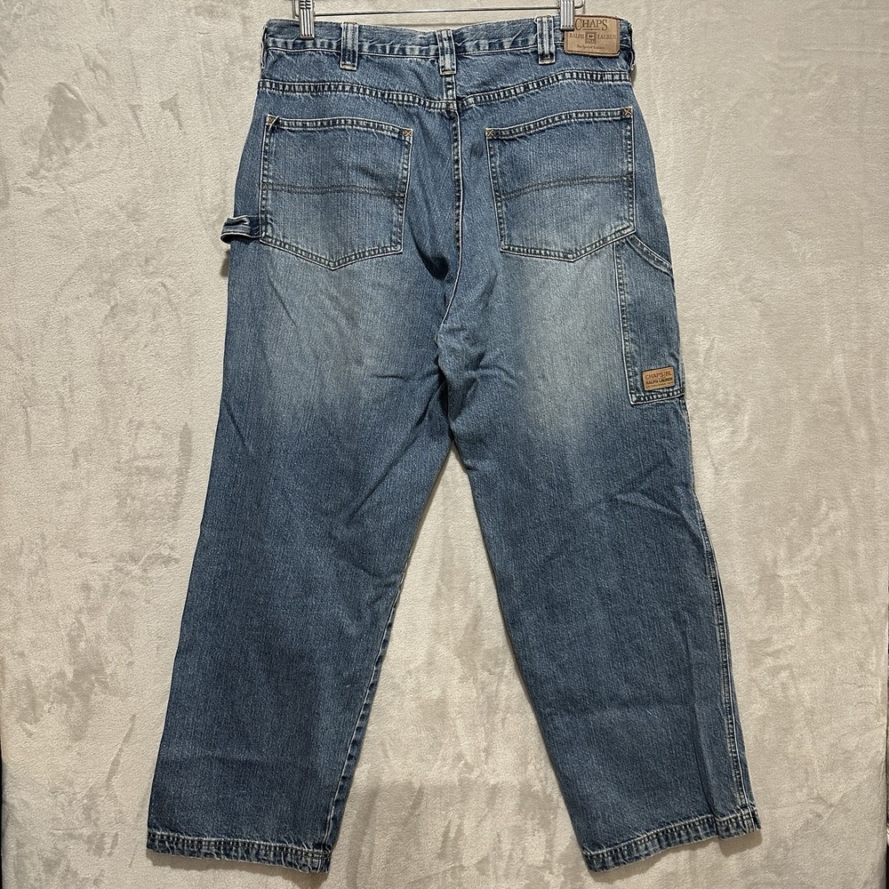 Vintage Chaps Ralph Lauren Carpenter Denim Jeans Men's Size‎ 36 Blue Faded Wash